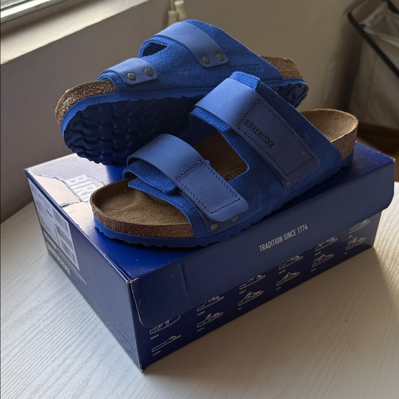 Birkenstock Shoes - Birkenstock Ultra Blue Two-Strap Suede Sandals